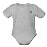 Organic Short Sleeve Baby Bodysuit  WITH  GREEN  LOGO - heather gray