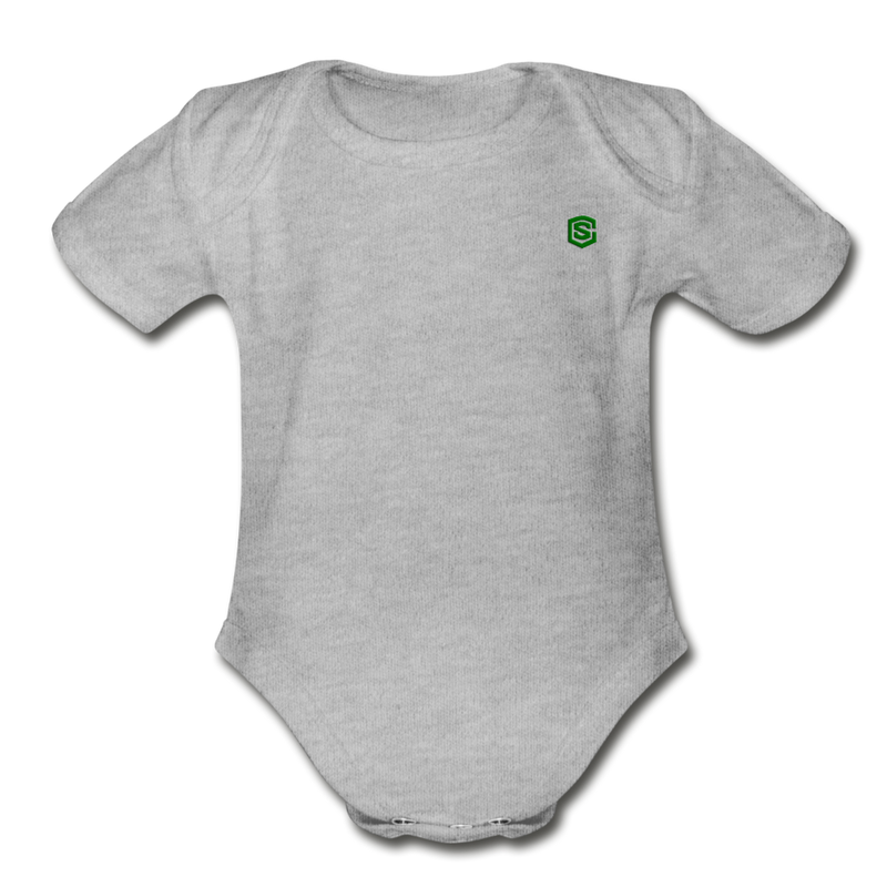 Organic Short Sleeve Baby Bodysuit  WITH  GREEN  LOGO - heather gray