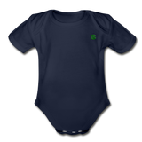 Organic Short Sleeve Baby Bodysuit  WITH  GREEN  LOGO - dark navy