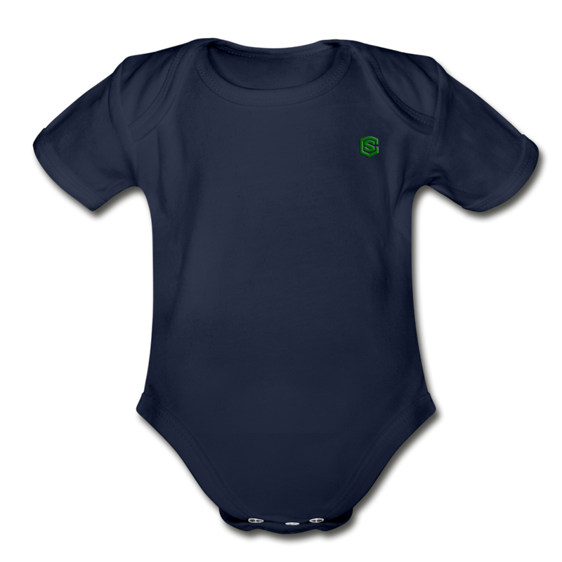 Organic Short Sleeve Baby Bodysuit  WITH  GREEN  LOGO - dark navy