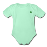 Organic Short Sleeve Baby Bodysuit  WITH  GREEN  LOGO - light mint