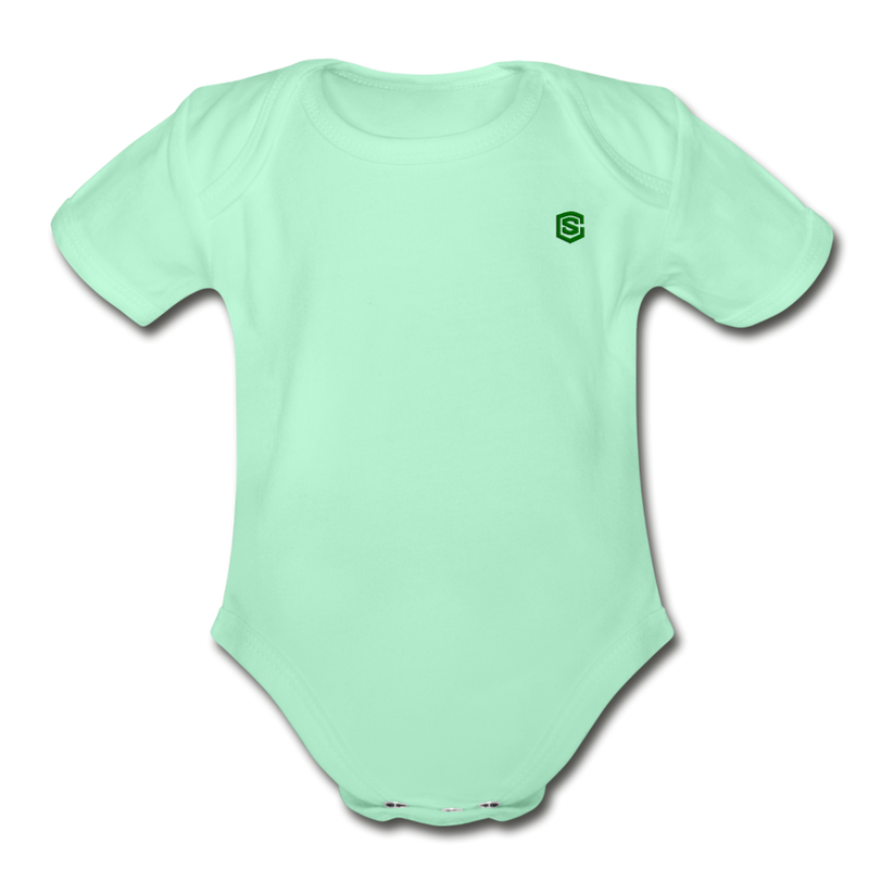 Organic Short Sleeve Baby Bodysuit  WITH  GREEN  LOGO - light mint