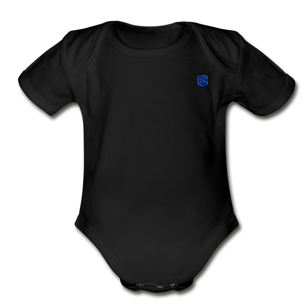 Organic Short Sleeve Baby Bodysuit  WITH BLUE  LOGO - black