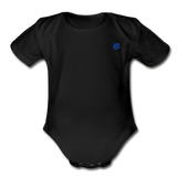 Organic Short Sleeve Baby Bodysuit  WITH BLUE  LOGO - black