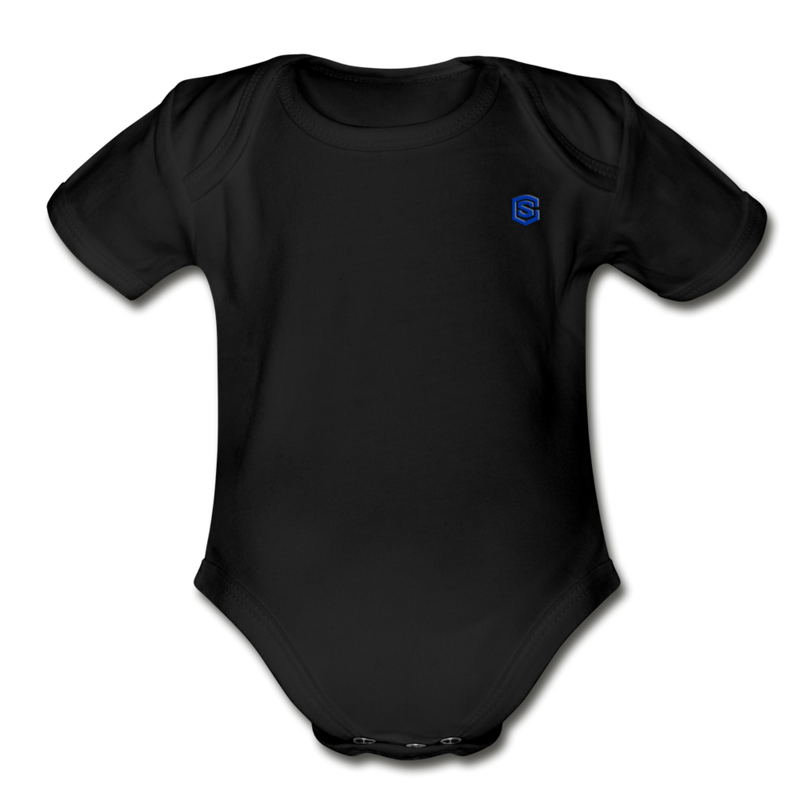 Organic Short Sleeve Baby Bodysuit  WITH BLUE  LOGO - black