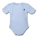 Organic Short Sleeve Baby Bodysuit  WITH BLUE  LOGO - sky