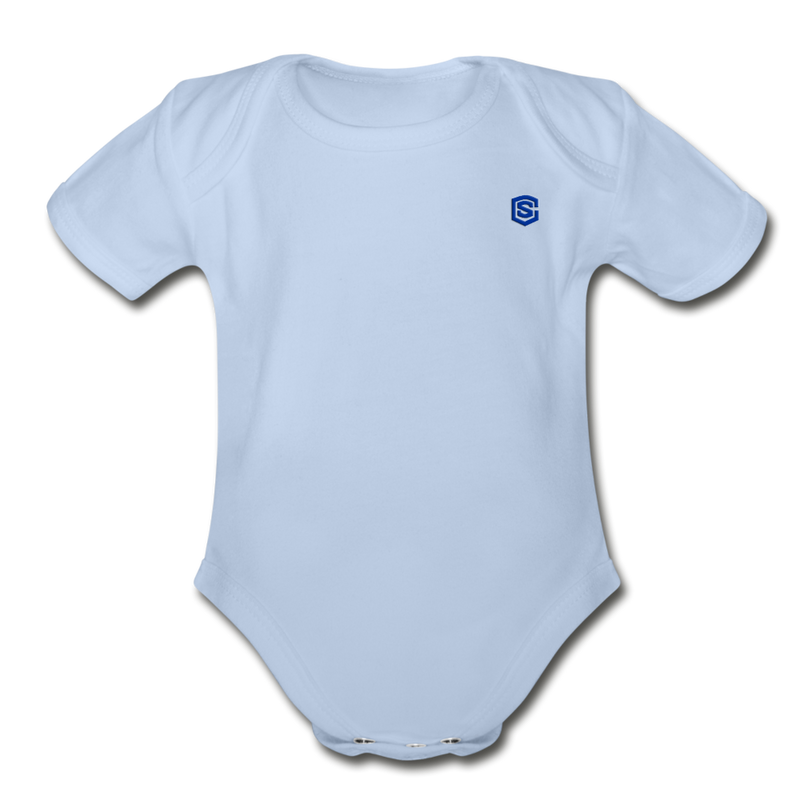 Organic Short Sleeve Baby Bodysuit  WITH BLUE  LOGO - sky