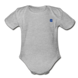 Organic Short Sleeve Baby Bodysuit  WITH BLUE  LOGO - heather gray