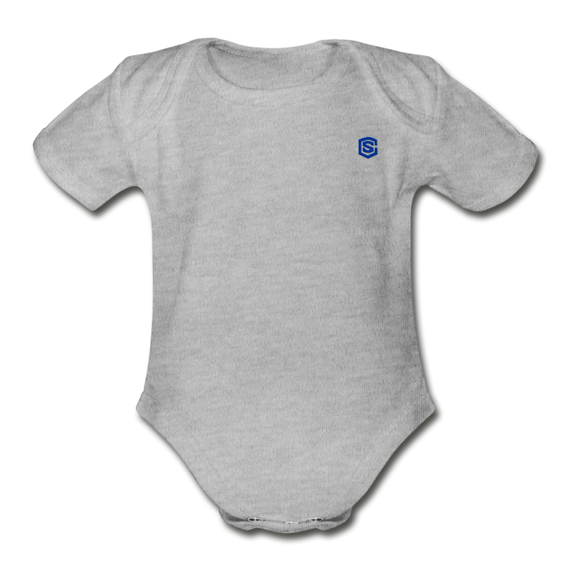 Organic Short Sleeve Baby Bodysuit  WITH BLUE  LOGO - heather gray