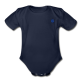 Organic Short Sleeve Baby Bodysuit  WITH BLUE  LOGO - dark navy