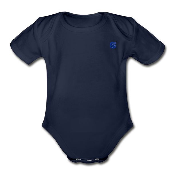 Organic Short Sleeve Baby Bodysuit  WITH BLUE  LOGO - dark navy