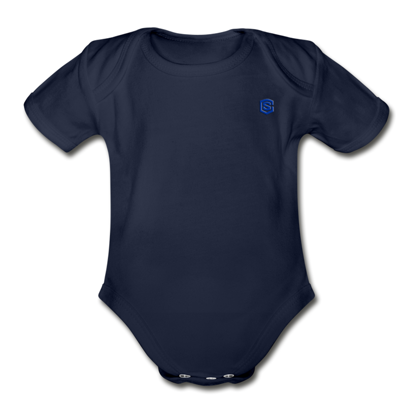 Organic Short Sleeve Baby Bodysuit  WITH BLUE  LOGO - dark navy