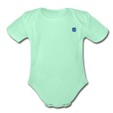 Organic Short Sleeve Baby Bodysuit  WITH BLUE  LOGO - light mint