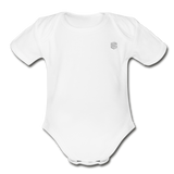 Organic Short Sleeve Baby Bodysuit  WITH  SILIVER LOGO - white