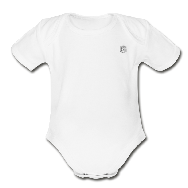 Organic Short Sleeve Baby Bodysuit  WITH  SILIVER LOGO - white