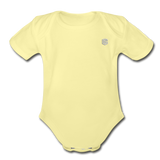 Organic Short Sleeve Baby Bodysuit  WITH  SILIVER LOGO - washed yellow