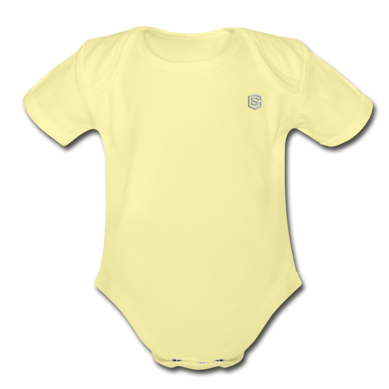 Organic Short Sleeve Baby Bodysuit  WITH  SILIVER LOGO - washed yellow