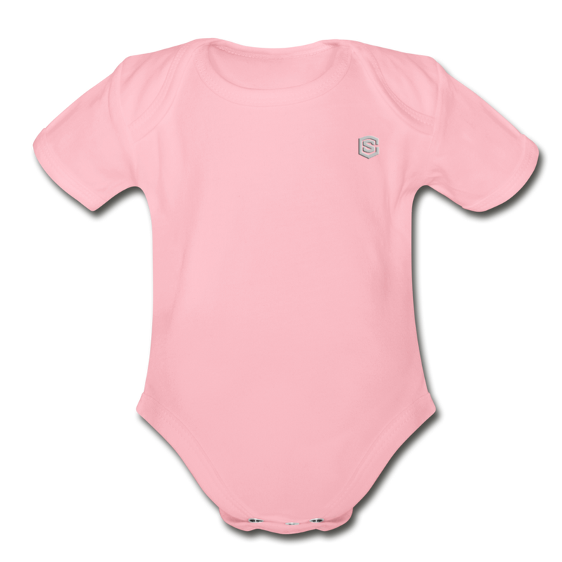 Organic Short Sleeve Baby Bodysuit  WITH  SILIVER LOGO - light pink