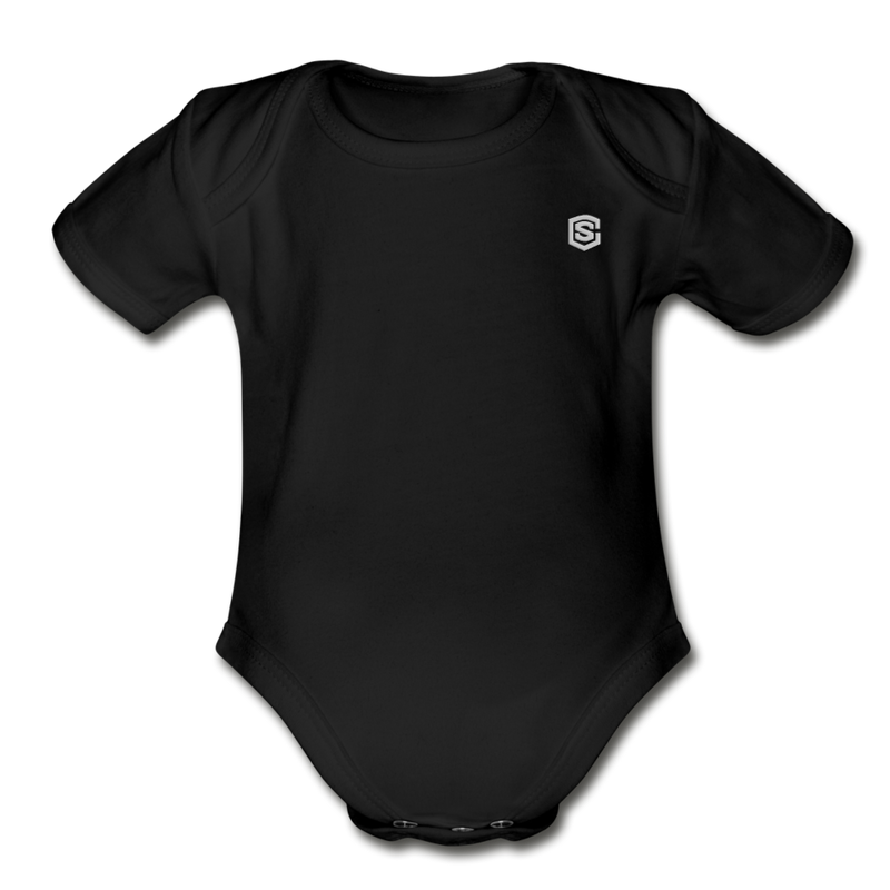 Organic Short Sleeve Baby Bodysuit  WITH  SILIVER LOGO - black