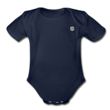 Organic Short Sleeve Baby Bodysuit  WITH  SILIVER LOGO - dark navy