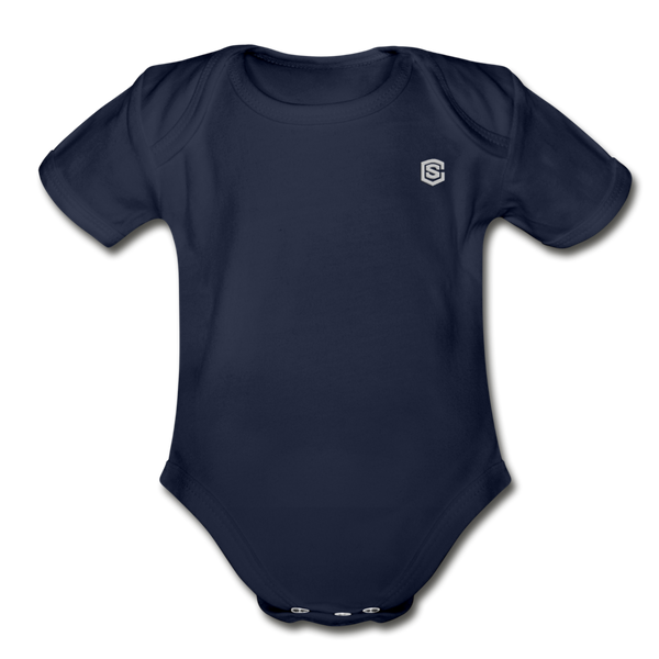 Organic Short Sleeve Baby Bodysuit  WITH  SILIVER LOGO - dark navy