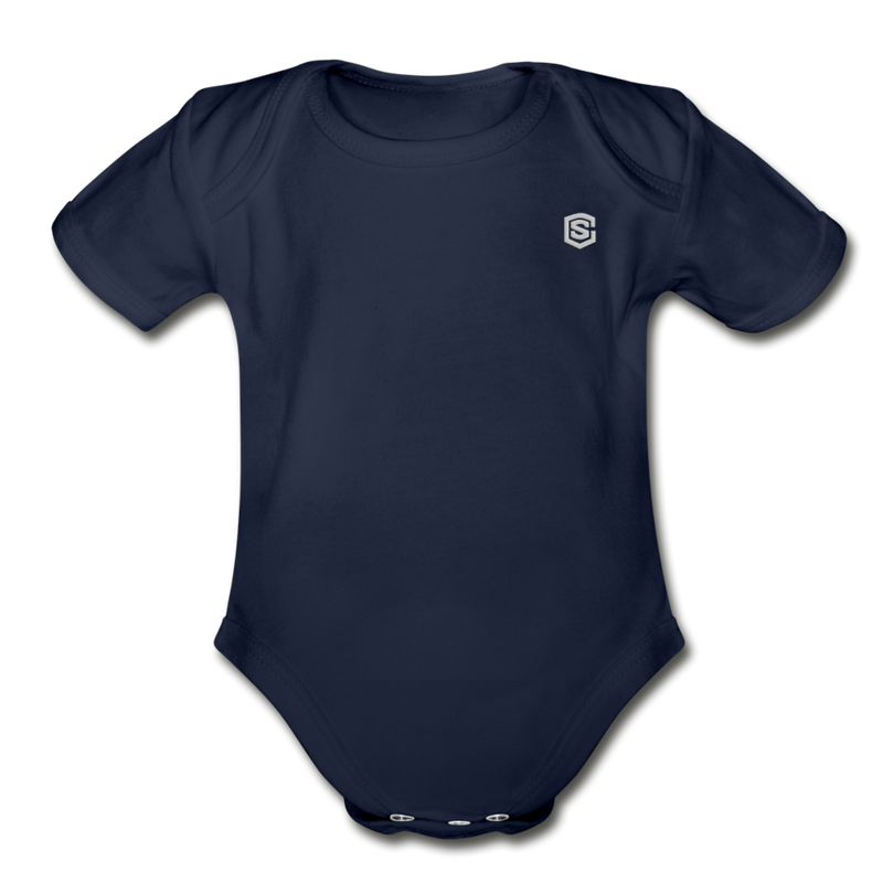 Organic Short Sleeve Baby Bodysuit  WITH  SILIVER LOGO - dark navy