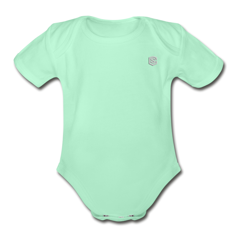 Organic Short Sleeve Baby Bodysuit  WITH  SILIVER LOGO - light mint