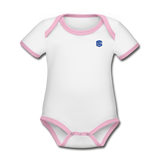 Organic Contrast Short Sleeve Baby Bodysuit  WITH  BLUE LOGO - white/pink