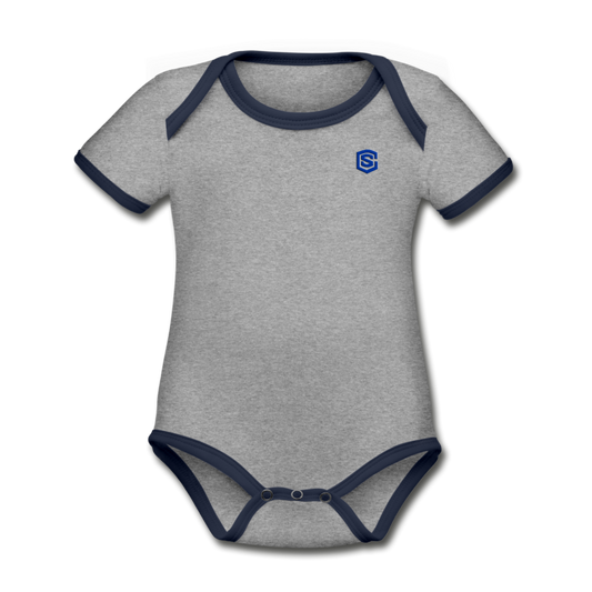 Organic Contrast Short Sleeve Baby Bodysuit  WITH  BLUE LOGO - heather gray/navy