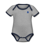 Organic Contrast Short Sleeve Baby Bodysuit  WITH  BLUE LOGO - heather gray/navy