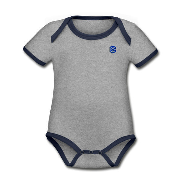 Organic Contrast Short Sleeve Baby Bodysuit  WITH  BLUE LOGO - heather gray/navy