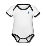 Organic Contrast Short Sleeve Baby Bodysuit  WITH  BLUE LOGO - white/black