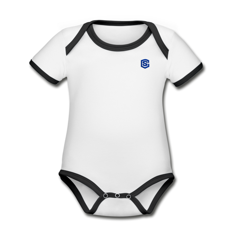 Organic Contrast Short Sleeve Baby Bodysuit  WITH  BLUE LOGO - white/black