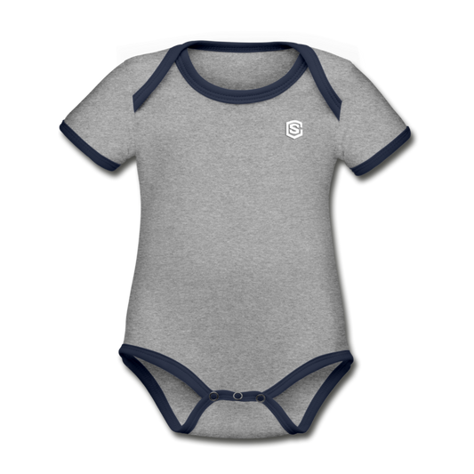 Organic Contrast Short Sleeve Baby Bodysuit  WITH  WHITE LOGO - heather gray/navy