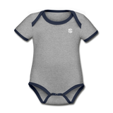 Organic Contrast Short Sleeve Baby Bodysuit  WITH  WHITE LOGO - heather gray/navy