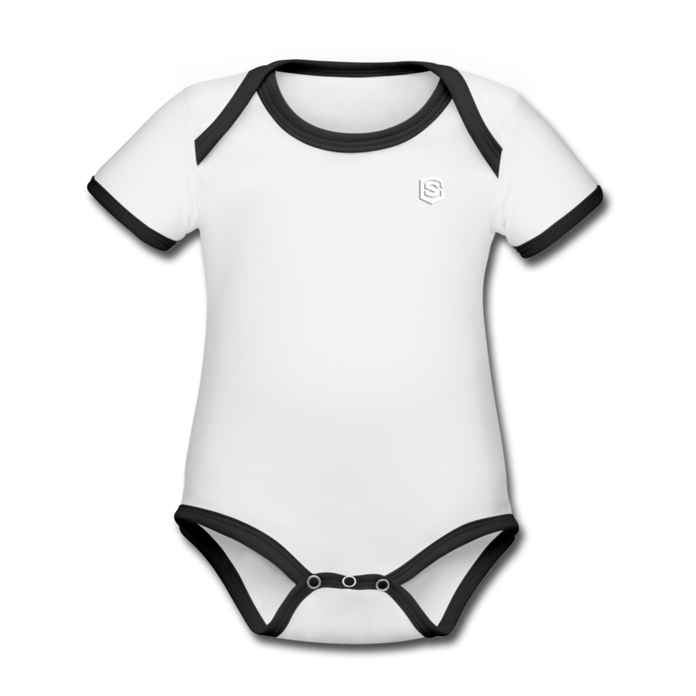 Organic Contrast Short Sleeve Baby Bodysuit  WITH  WHITE LOGO - white/black