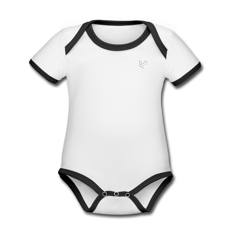 Organic Contrast Short Sleeve Baby Bodysuit  WITH  WHITE LOGO - white/black