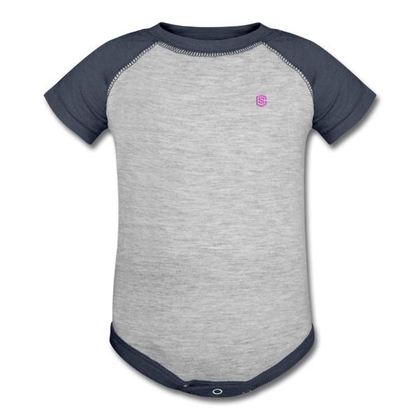 Baseball Baby Bodysuit  WITH PINK  LOGO - heather gray/navy