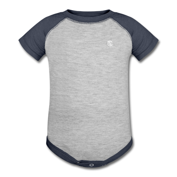 Baseball Baby Bodysuit  WITH WHITE  LOGO - heather gray/navy