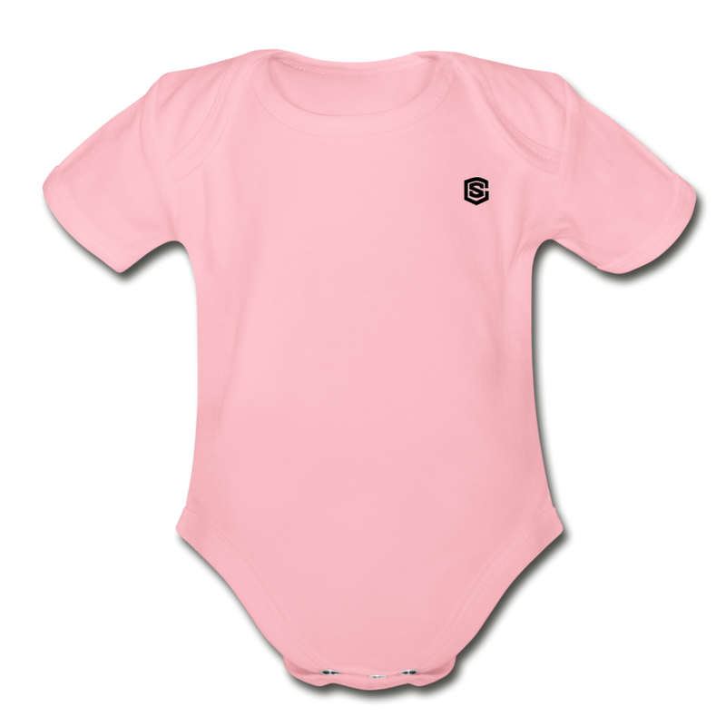 Organic Short Sleeve Baby Bodysuit  WITH BLACK  LOGO - light pink