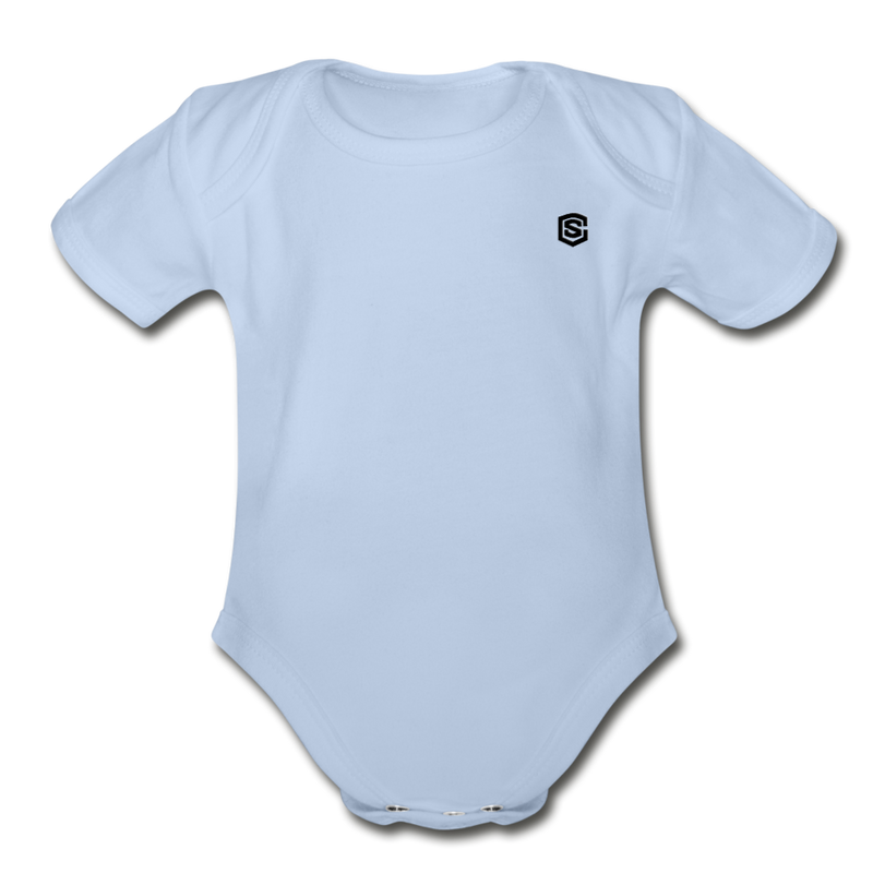 Organic Short Sleeve Baby Bodysuit  WITH BLACK  LOGO - sky