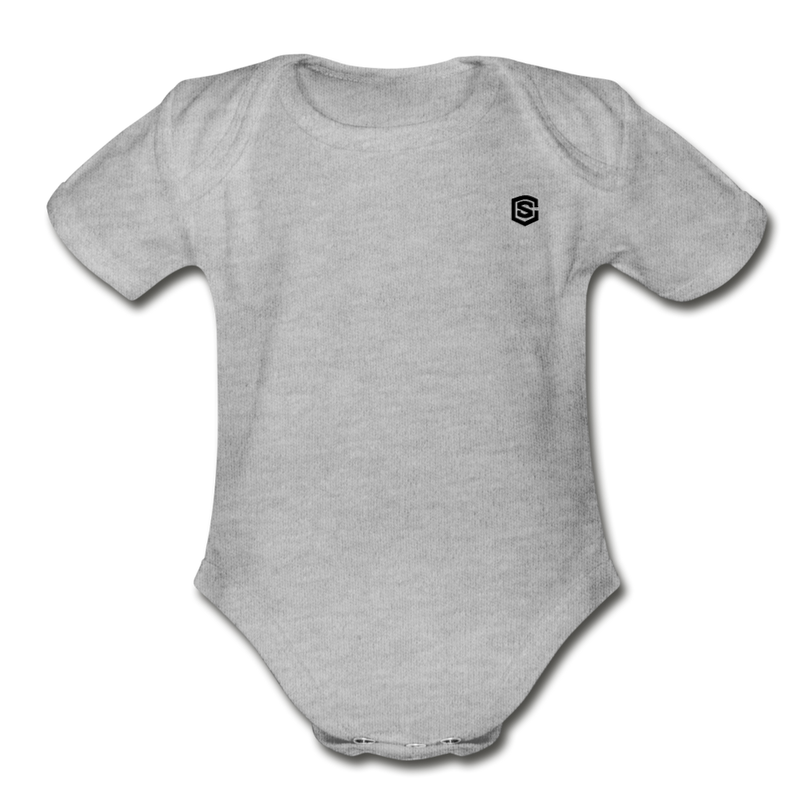 Organic Short Sleeve Baby Bodysuit  WITH BLACK  LOGO - heather gray