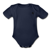 Organic Short Sleeve Baby Bodysuit  WITH BLACK  LOGO - dark navy