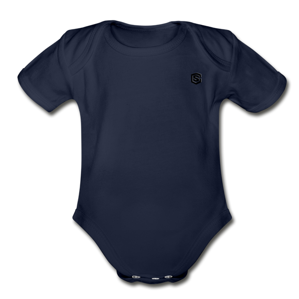 Organic Short Sleeve Baby Bodysuit  WITH BLACK  LOGO - dark navy