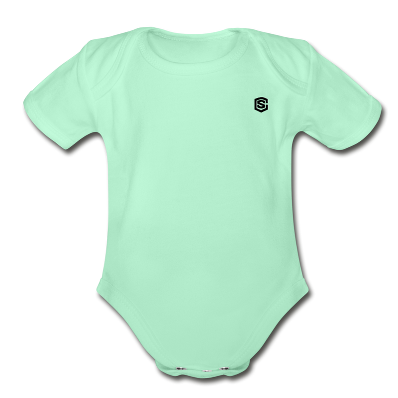 Organic Short Sleeve Baby Bodysuit  WITH BLACK  LOGO - light mint