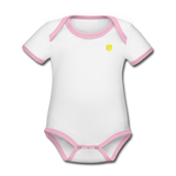 Organic Contrast Short Sleeve Baby Bodysuit  WITH YELLOW  LOGO - white/pink