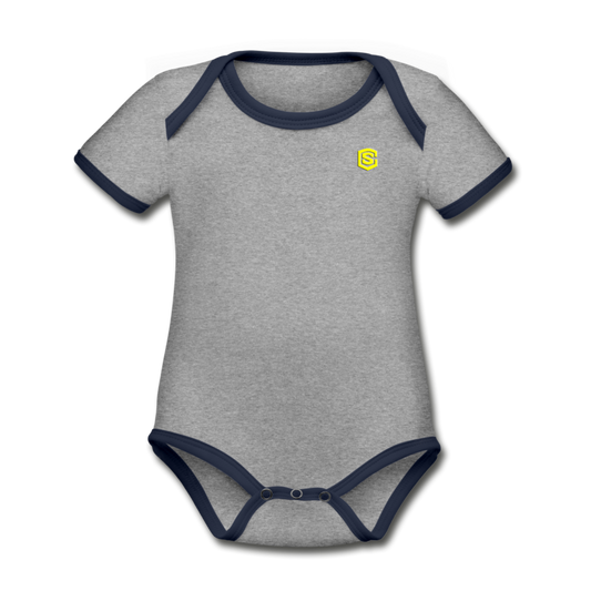 Organic Contrast Short Sleeve Baby Bodysuit  WITH YELLOW  LOGO - heather gray/navy