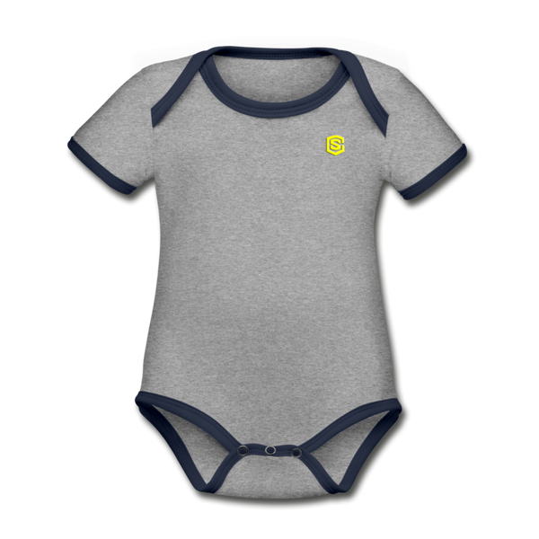 Organic Contrast Short Sleeve Baby Bodysuit  WITH YELLOW  LOGO - heather gray/navy