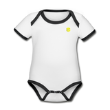 Organic Contrast Short Sleeve Baby Bodysuit  WITH YELLOW  LOGO - white/black