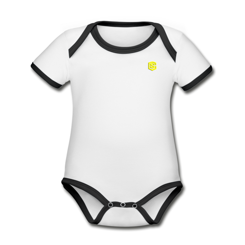 Organic Contrast Short Sleeve Baby Bodysuit  WITH YELLOW  LOGO - white/black